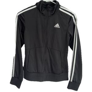 Boys Size Medium 10-12 Adidas Zip-Up Track Jacket Black Athletic